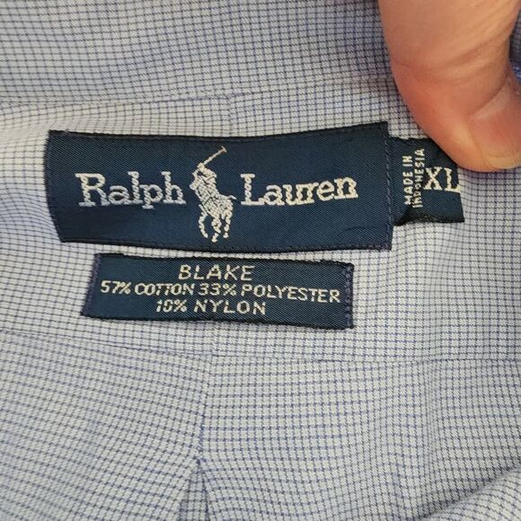 Ralph Lauren Blake blue small check plaid long sleeve button front shirt size XL - Picture 5 of 6
